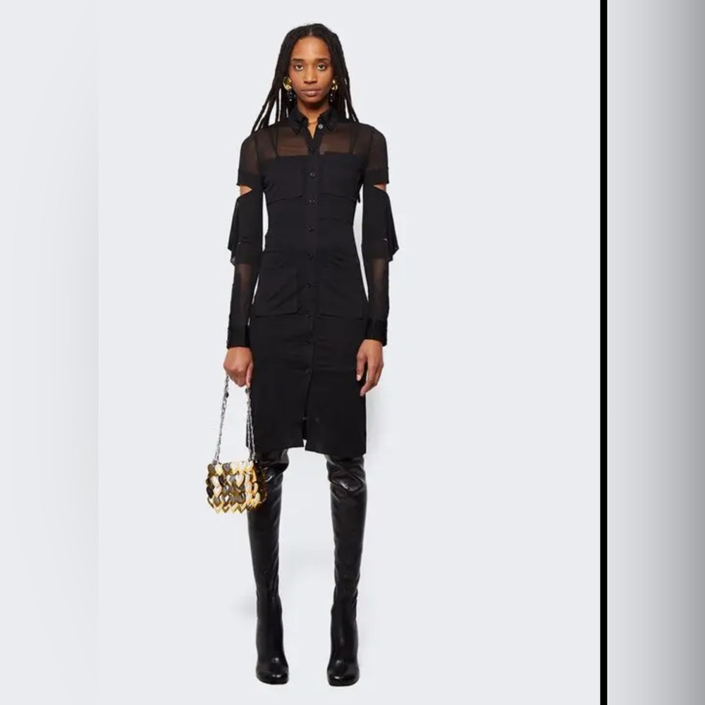 BURBERRY. Limited Edition. 
CUT-OUT DETAIL SHEER JERSEY SHIRT DRESS BLACK